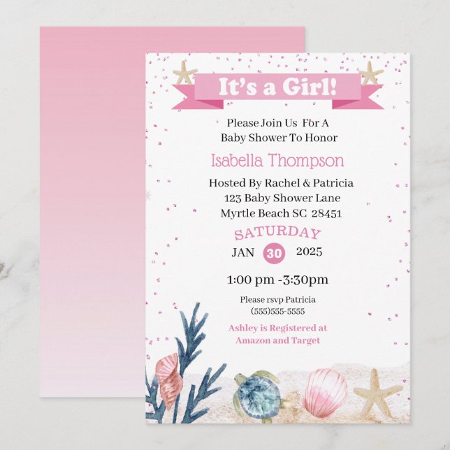 Cute Pink Under the Sea Invitation (Front/Back)