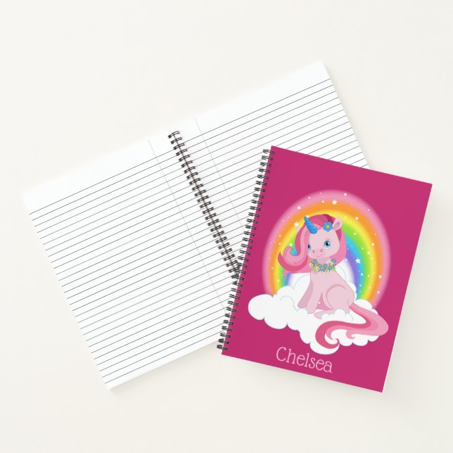 Cute Pink Unicorn and Rainbow Personalised Notebook (Inside)