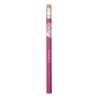 Cute Pink Unicorn and Rainbow Personalised Pencil