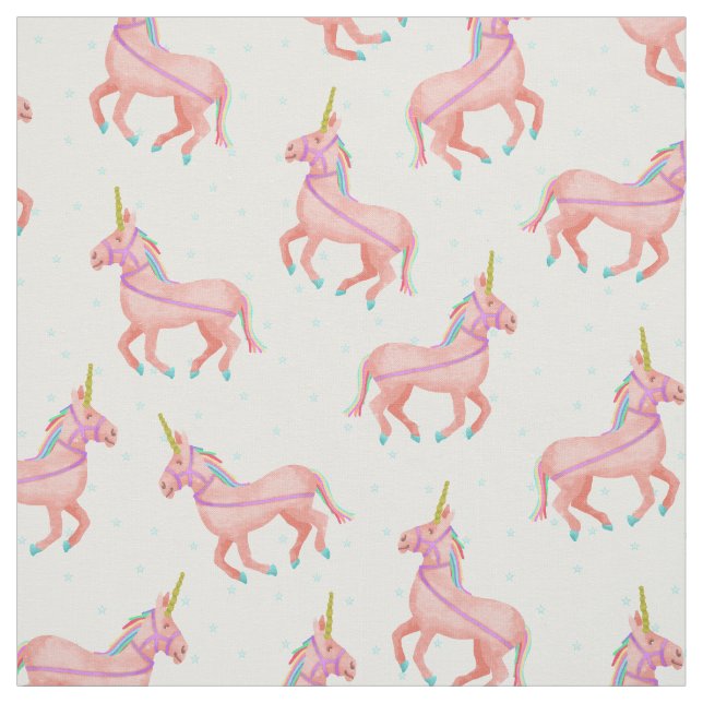 Cute Pink Unicorn and Stars Pattern Fabric (Swatch)
