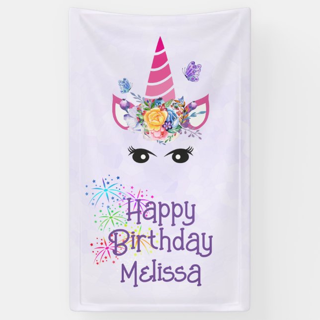 Cute Pink Unicorn Birthday Banner (Vertical)