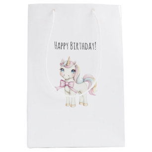 Cute Pink Unicorn Birthday Medium Gift Bag