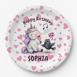 Cute Pink Unicorn Birthday Party Paper Plate
