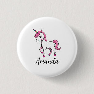 Cute Pink Unicorn Cartoon Name 3 Cm Round Badge
