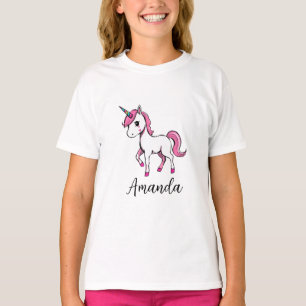 Cute Pink Unicorn Cartoon Name T-Shirt