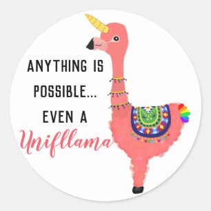 Cute Pink Unicorn Flamingo Llama Inspirational Classic Round Sticker