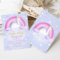 Cute Pink Unicorn Four Ever Magical 4th Birthday