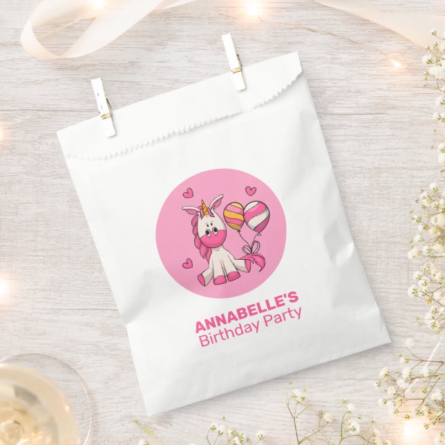 Cute Pink Unicorn Girl Birthday Party Favour Bags (Clipped)
