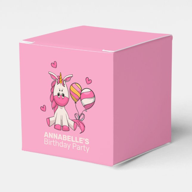 Cute Pink Unicorn Girl Birthday Party Favour Box (Front Side)