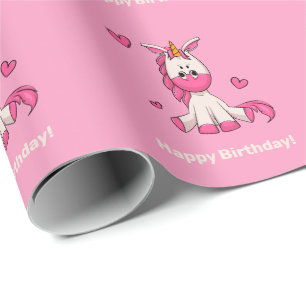 Cute Pink Unicorn Girl Birthday Party Wrapping Paper