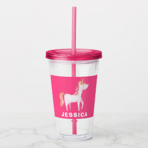 Cute Pink Unicorn Girls Acrylic Tumbler