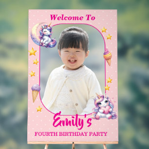Cute Pink Unicorn Girls Birthday Welcome Sign