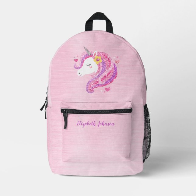 Cute Pink Unicorn Girls School Backpack (Front)