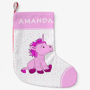 Cute Pink Unicorn Girly Kid`s Small Christmas Stocking