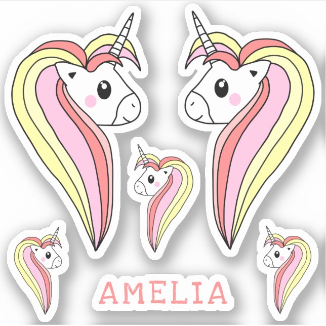 Cute Pink Unicorn Girly Name Kids Sticker (Front)