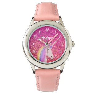 Cute Pink Unicorn Glitter Personalised Kids Watch