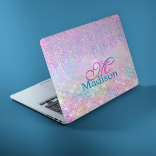 Cute Pink Unicorn Glitter rhinestone Drip monogram HP Laptop Skin