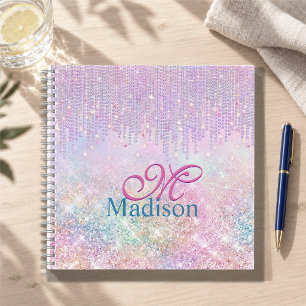 Cute Pink Unicorn Glitter rhinestone Drip monogram Notebook