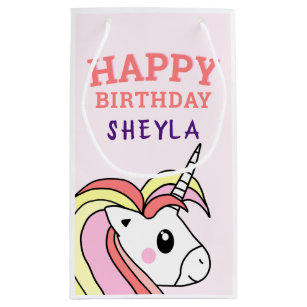 Cute Pink Unicorn Happy Birthday Kids Name Small G Small Gift Bag