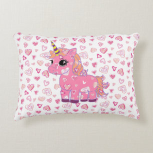 Cute Pink Unicorn Hearts Accent Pillow