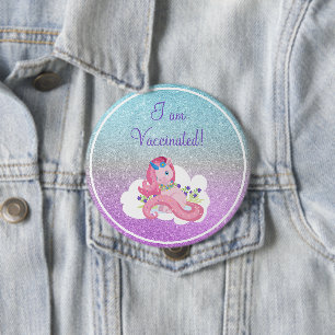 Cute Pink Unicorn I Am Vaccinated 10 Cm Round Badge