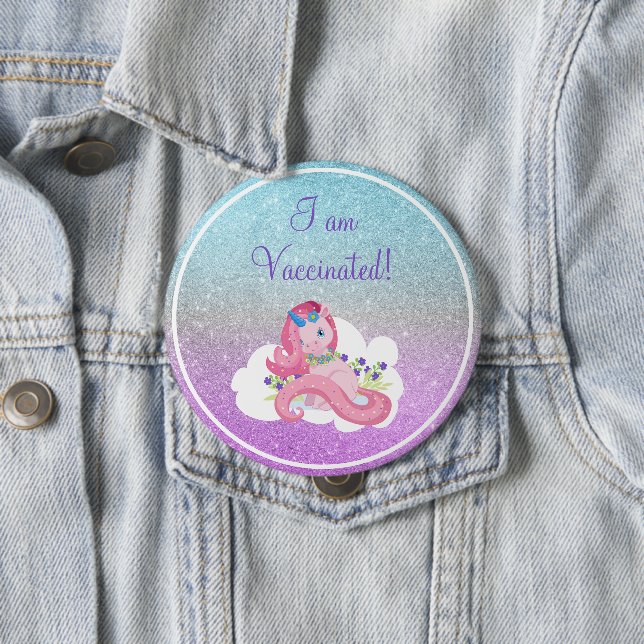 Cute Pink Unicorn I Am Vaccinated 10 Cm Round Badge (In Situ)