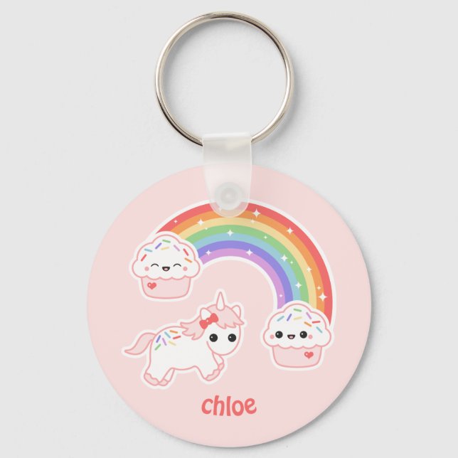Cute Pink Unicorn Key Ring (Front)