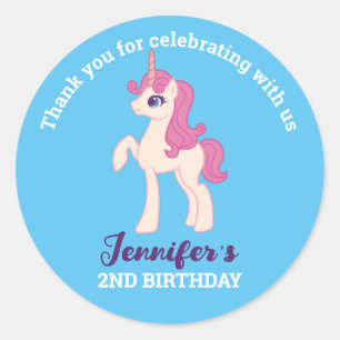 Cute Pink Unicorn Kids Birthday Party Favour Classic Round Sticker