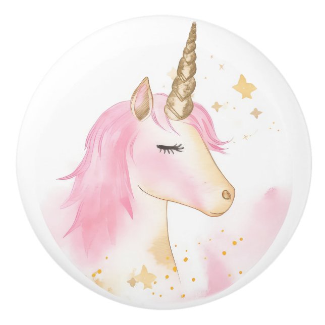 Cute Pink Unicorn, Kid's furniture, bedroom Ceramic Knob (Front)