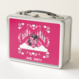 Cute Pink Unicorn Land And Castle Metal Lunch Box