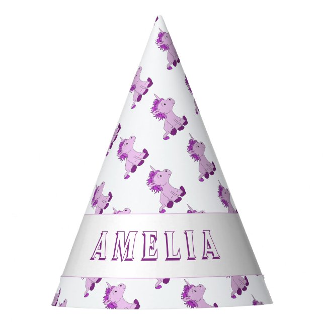 Cute Pink Unicorn Pattern Kids Birthday Party Hat (Front)