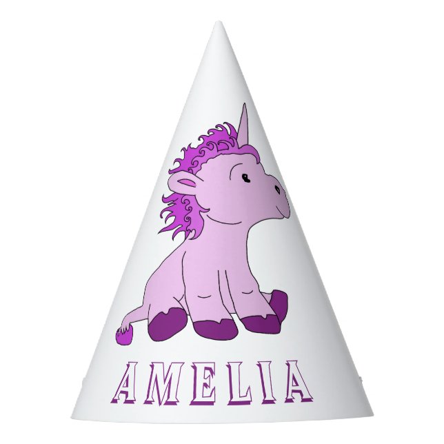 Cute Pink Unicorn Pattern Kids Birthday Party Hat (Front)