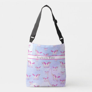Cute pink unicorn pattern personalised name crossbody bag