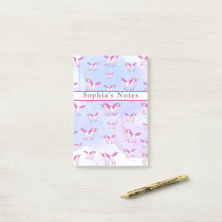 Cute pink unicorn pattern personalised name post-it notes