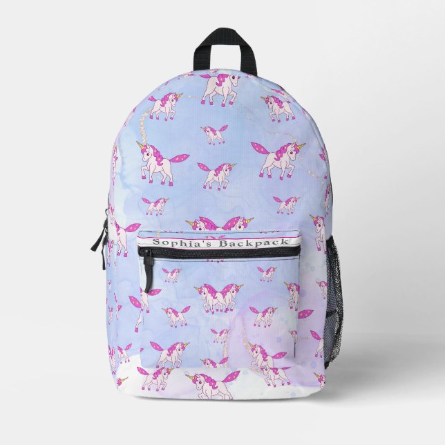 Cute pink unicorn pattern personalised name printed backpack (Front)