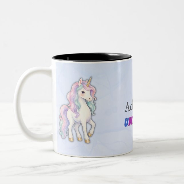 Cute pink unicorn pattern personalised name Two-Tone coffee mug (Left)