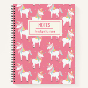 Cute Pink Unicorn Pattern Personalised Notes Notebook