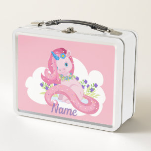 Cute Pink Unicorn Personalised Metal Lunch Box