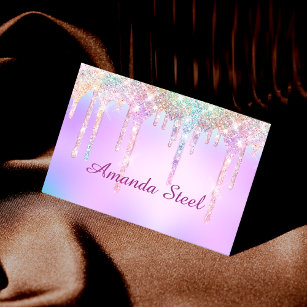 Cute Pink Unicorn Rainbow Glitter Drips monogram  Business Card