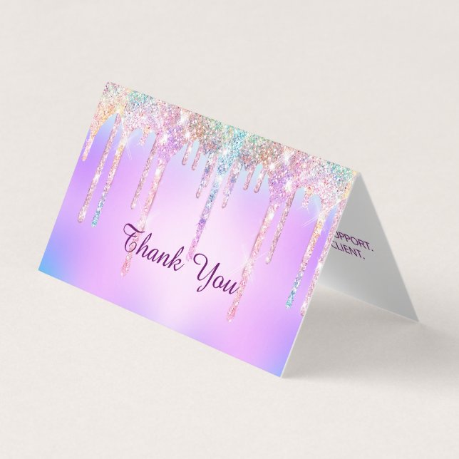 Cute Pink Unicorn Rainbow Glitter Drips monogram  Business Card (Front)