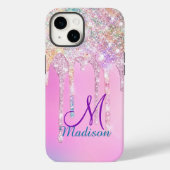 Cute Pink Unicorn Rainbow Glitter Drips monogram  Case-Mate iPhone Case (Back)