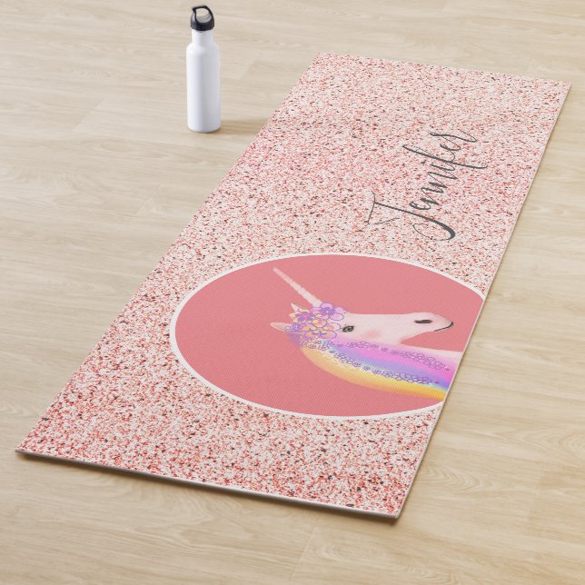 Cute Pink Unicorn Speckles  Personalised Yoga Mat (In Situ)
