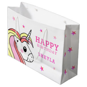 Cute Pink Unicorn Stars Girl Birthday Large Gift Bag