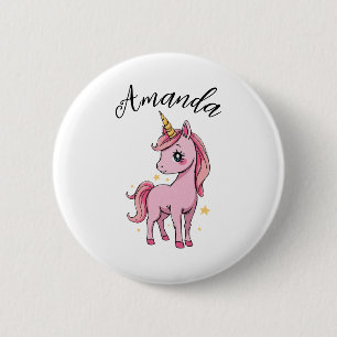 Cute Pink Unicorn Stars Girl Name 6 Cm Round Badge