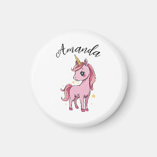 Cute Pink Unicorn Stars Girl Name Magnet