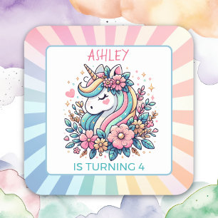 Cute Pink Unicorn themed Girl's Birthday  Square Sticker