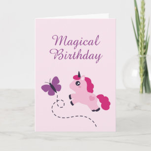 Cute Pink Unicorn with a Butterfly Card