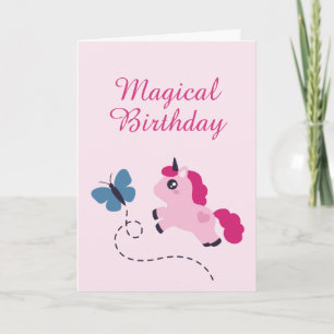 Cute Pink Unicorn with a Butterfly Card