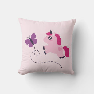 Cute Pink Unicorn with a Butterfly Cushion