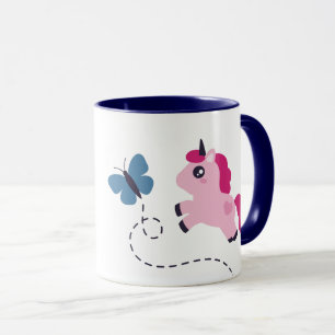 Cute Pink Unicorn with a Butterfly Mug